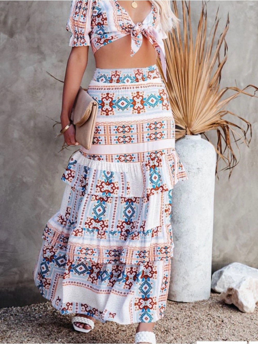 Tiered Maxi Skirt with Print